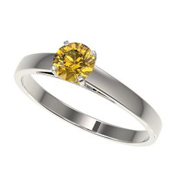 0.54 CTW Certified Intense Yellow SI Diamond Solitaire Engagement Ring 10K White Gold - REF-65X5T - 