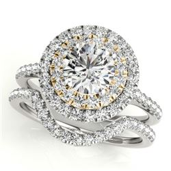 1.70 CTW Certified VS/SI Diamond 2Pc Set Solitaire Halo 14K White & Yellow Gold - REF-400Y2N - 30689