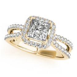 0.85 CTW Certified VS/SI Princess Diamond Solitaire Halo Ring 18K Yellow Gold - REF-141T5X - 27131