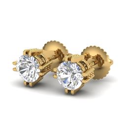 1.07 CTW VS/SI Diamond Solitaire Art Deco Stud Earrings 18K Yellow Gold - REF-200F2M - 36913