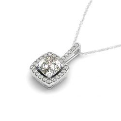 1 CTW Cushion Cut Certified VS/SI Diamond Solitaire Halo Necklace 14K White Gold - REF-180T2X - 3001