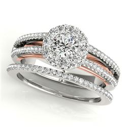 0.92 CTW Certified VS/SI Diamond 2Pc Set Solitaire Halo 14K White & Rose Gold - REF-121K8R - 31029
