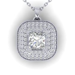 1.60 CTW Princess VS/SI Diamond Art Deco Stud Micro Halo Necklace 14K White Gold - REF-428T2X - 3045