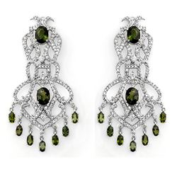 17.30 CTW Green Tourmaline & Diamond Earrings 18K White Gold - REF-533X8T - 11172