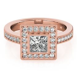 1.11 CTW Certified VS/SI Princess Diamond Solitaire Halo Ring 18K Rose Gold - REF-209Y3N - 27190