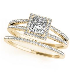 1.56 CTW Certified VS/SI Princess Diamond 2Pc Set Solitaire Halo 14K Yellow Gold - REF-436K5R - 3136