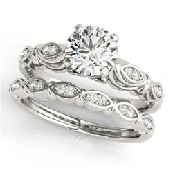 0.94 CTW Certified VS/SI Diamond Solitaire 2Pc Wedding Set Antique 14K White Gold - REF-195T8X - 314