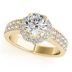 0.90 CTW Certified VS/SI Diamond Solitaire Halo Ring 18K Yellow Gold - REF-143X6T - 27071