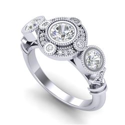 1.51 CTW VS/SI Diamond Solitaire Art Deco 3 Stone Ring 18K White Gold - REF-300F2M - 36986