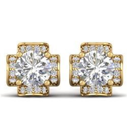 1.85 CTW Certified VS/SI Diamond Art Deco Stud Earrings 14K Yellow Gold - REF-210T2X - 30278