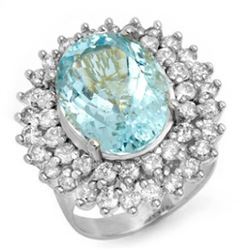 10.50 CTW Aquamarine & Diamond Ring 18K White Gold - REF-280N2Y - 14383