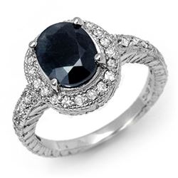 3.10 CTW Blue Sapphire & Diamond Ring 14K White Gold - REF-53W8H - 11928