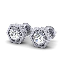 1.07 CTW VS/SI Diamond Solitaire Art Deco Stud Earrings 18K White Gold - REF-190W9H - 36899