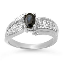 1.40 CTW Blue Sapphire & Diamond Ring 14K White Gold - REF-51T3X - 13317