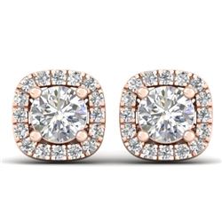 1.08 CTW Certified VS/SI Diamond Solitaire Stud Halo Earrings 14K Rose Gold - REF-103T3X - 30421