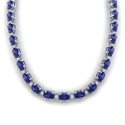 46.5 CTW Tanzanite & VS/SI Certified Diamond Eternity Necklace 10K White Gold - REF-439M5F - 29435