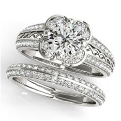 1.21 CTW Certified VS/SI Diamond 2Pc Wedding Set Solitaire Halo 14K White Gold - REF-162W2H - 31235