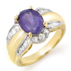3.52 CTW Tanzanite & Diamond Ring 14K Yellow Gold - REF-114H2W - 14458