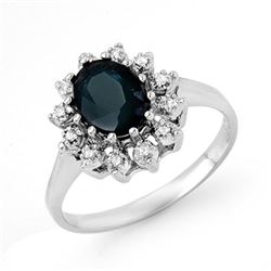 2.04 CTW Blue Sapphire & Diamond Ring 18K White Gold - REF-43H3W - 13070
