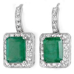 3.50 CTW Emerald & Diamond Earrings 14K White Gold - REF-53N5Y - 10205