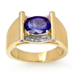 2.18 CTW Tanzanite & Diamond Mens Ring 10K Yellow Gold - REF-64R8K - 13491