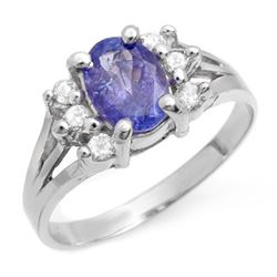 1.43 CTW Tanzanite & Diamond Ring 18K White Gold - REF-49Y5N - 14408