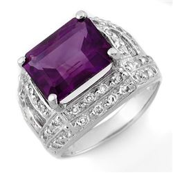 5.0 CTW Amethyst & Diamond Ring 14K White Gold - REF-70H5W - 10264