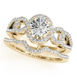 1.55 CTW Certified VS/SI Diamond 2Pc Wedding Set Solitaire Halo 14K Yellow Gold - REF-389X3T - 31084