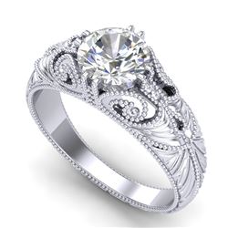 1 CTW VS/SI Diamond Solitaire Art Deco Ring 18K White Gold - REF-315R2K - 36908