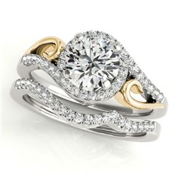 1.2 CTW Certified VS/SI Diamond 2Pc Set Solitaire Halo 14K White & Yellow Gold - REF-203N8Y - 31205
