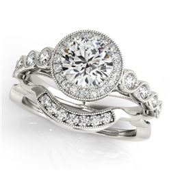 1.15 CTW Certified VS/SI Diamond 2Pc Wedding Set Solitaire Halo 14K White Gold - REF-142X8T - 30846