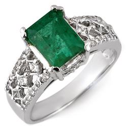 2.75 CTW Emerald & Diamond Ring 18K White Gold - REF-90T9X - 11182