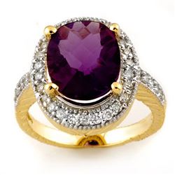5.50 CTW Amethyst & Diamond Ring 14K Yellow Gold - REF-76H2W - 11165