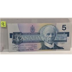 1986 Bk of Canada Five Dollar Bill; Thiessien/Crowe; Bird;  SN GNN5708777
