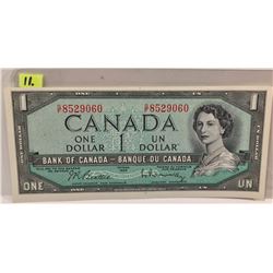 1954 Bk of Canada One Dollar Bill; Beattie/Rasminsky; SN G/F8529060
