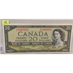 1954 Bk of Canada Twenty Dollar Bill; Beattie/Rasminsky; SN Y/E1865852