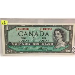1954 Bk of Canada One Dollar Bill; Lawson/Bouey; SN C/I 1430936; Uncirc.