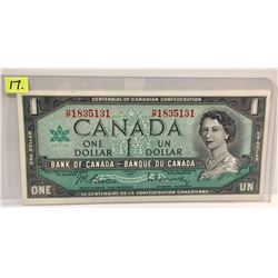 1967 Bk of Canada One Dollar Bill; Beattie/Rasminsky; SN H/P 1835131