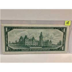 1967 Bk of Canada One Dollar Bill; Beattie/Rasminsky; SN *B/M 1161539 Replacement
