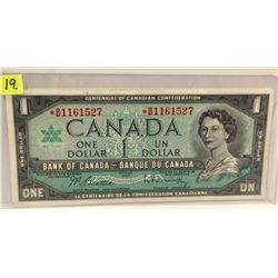 1967 Bk of Canada One Dollar Bill; Beattie/Rasminsky; SN *B/M 1161527 Replacement