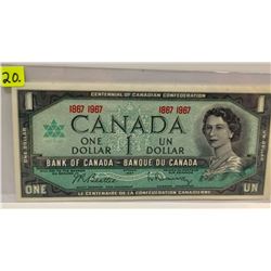 1967 Bk of Canada One Dollar Bill; Beattie/Rasminsky; 1867 - 1967