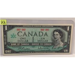 1967 Bk of Canada One Dollar Bill; Beattie/Rasminsky; 1867 - 1967