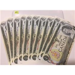 1973 Bk of Canada One Dollar Bill; (10); Crowe/Bouey; SN BCC 9740189 - BCC 9740198