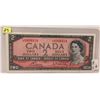 Image 1 : 1954 Bk of Canada Two Dollar Bill; Beattie/Rasminsky; SN L/G 0908914