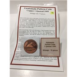 1995 Guatemala Pattern Coin; Copper; 1 Quetzal