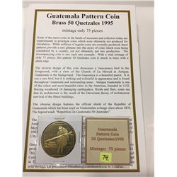 1995 Guatemala Pattern Coin; Brass; 50 Quetzales