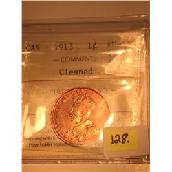 1913 Canada Large One Cent; ICCS Graded Au-55