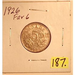 1926 Canada Five Cent - Far 6 * Key Date