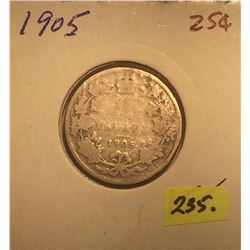 1905 Canada Silver Twenty-five Cent