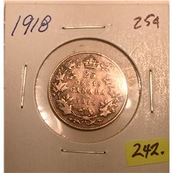 1918 Canada Silver Twenty-five Cent